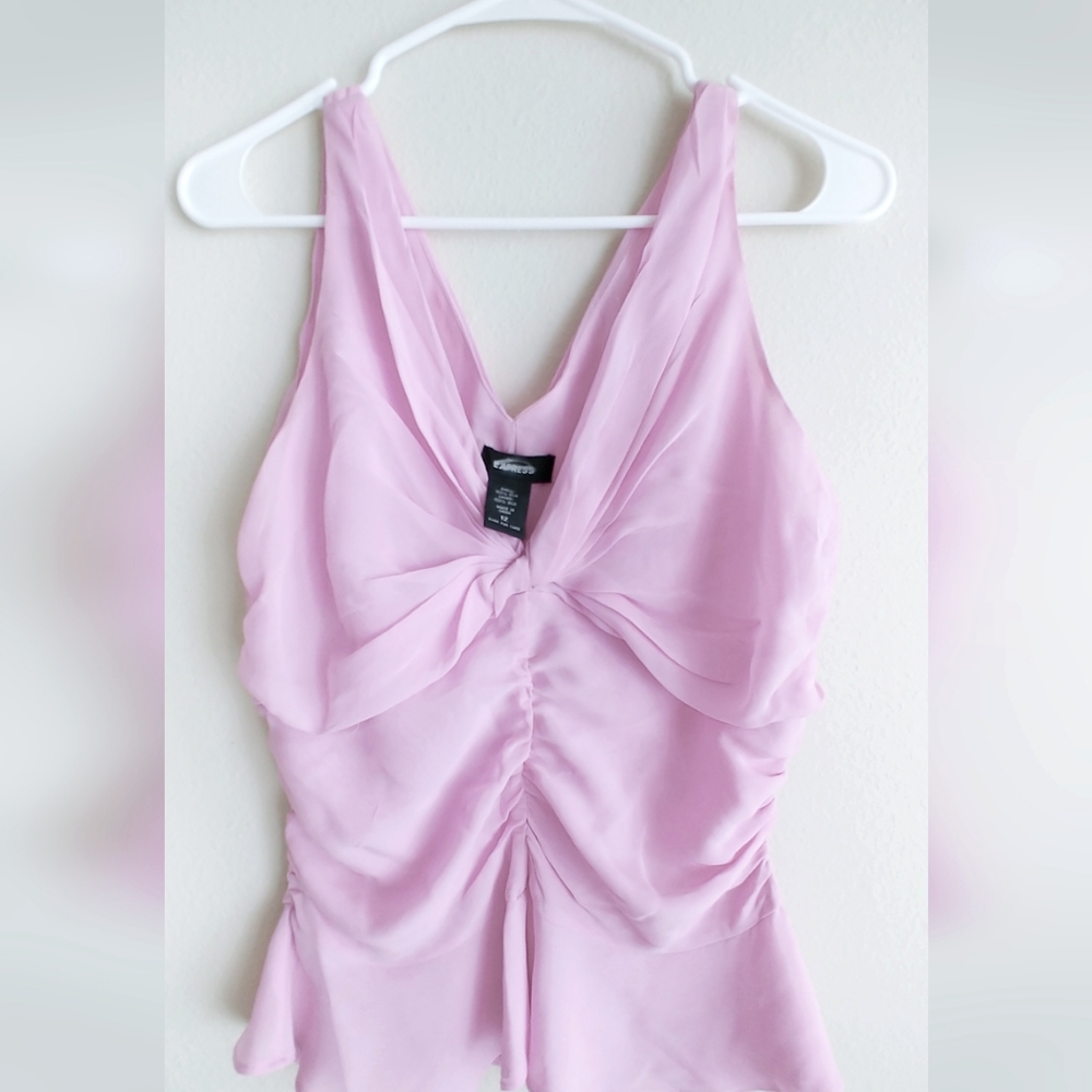 Ruffled light pink gather shiffon blouse.